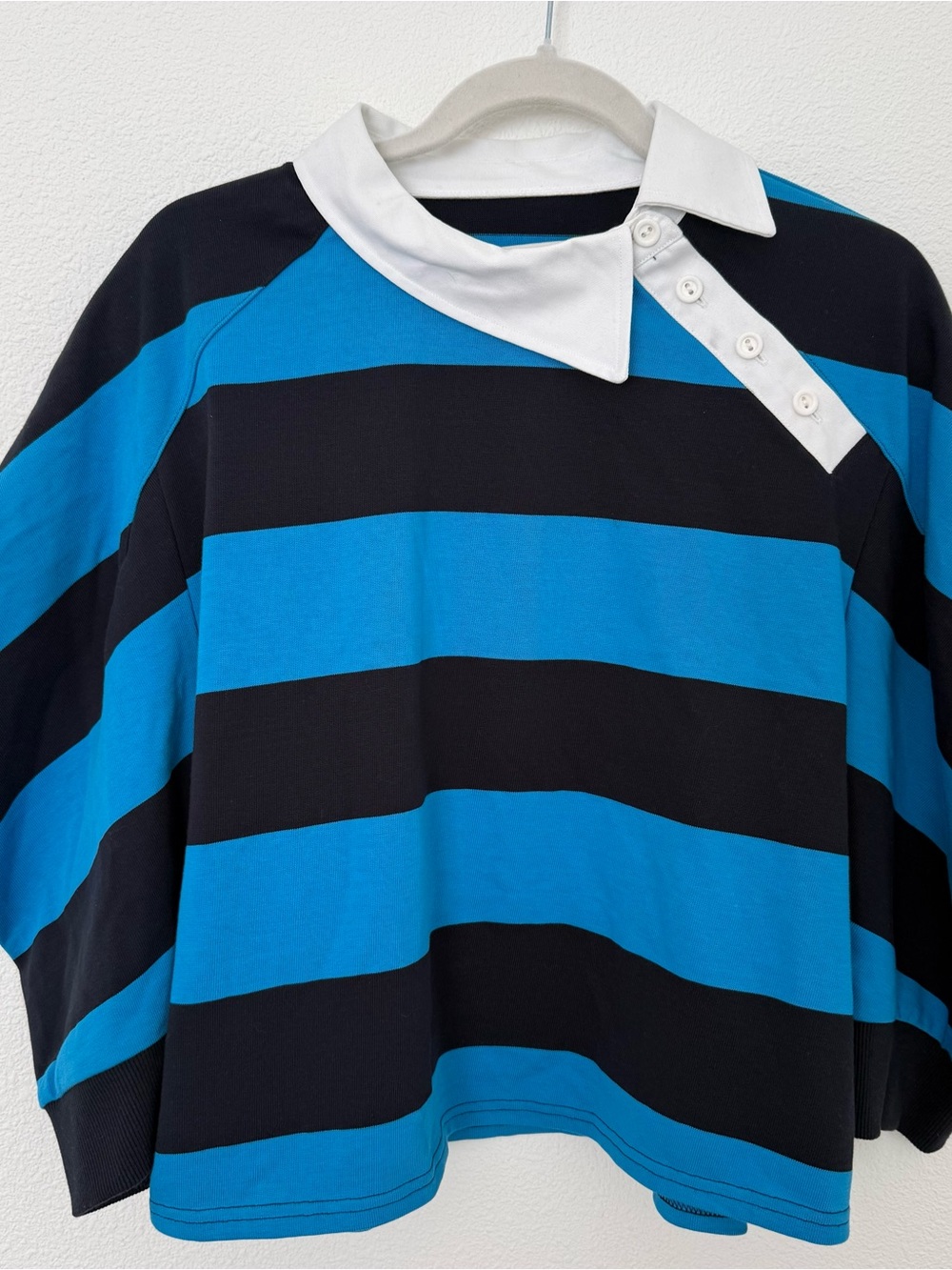 NWT KBB by KAHLANA The Asymmetric Striped Rugby T-Shirt XL Blue Limited Edition - Picture 2 of 11